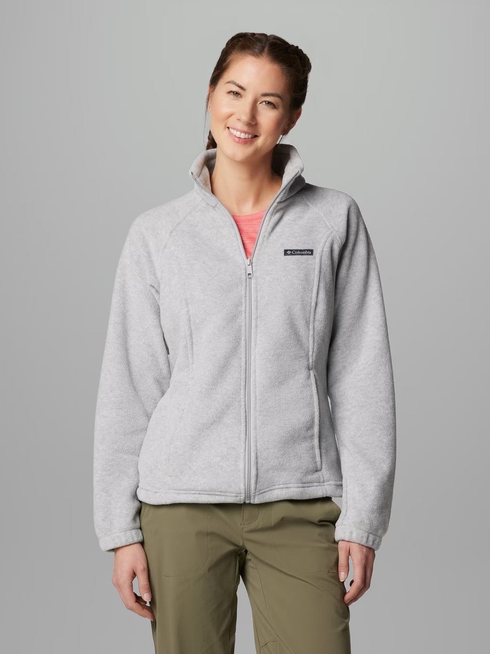 Columbia fleece jacket women’s heather grey light gray, size extra small XS